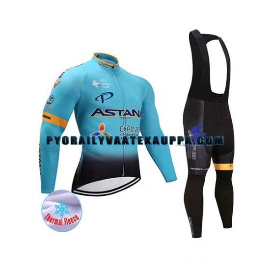 Pyöräilypaita Pitkähihainen + Bib Pyöräilyhousut Talvi Thermal Fleece 2017 Astana Pro Team Miehet N001