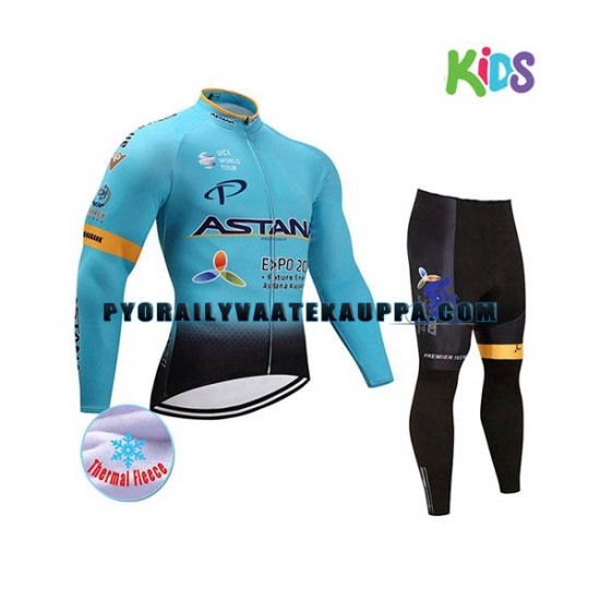 Pyöräilypaita Pitkähihainen + Pyöräilyhousut Talvi Thermal Fleece 2017 Astana Pro Team Lapset N001