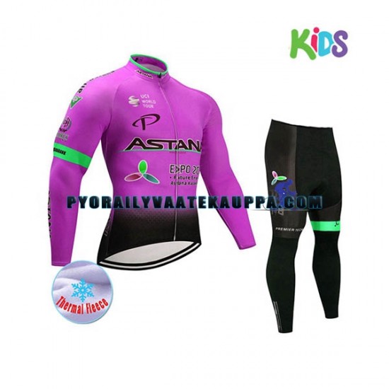 Pyöräilypaita Pitkähihainen + Pyöräilyhousut Talvi Thermal Fleece 2017 Astana Pro Team Lapset N003