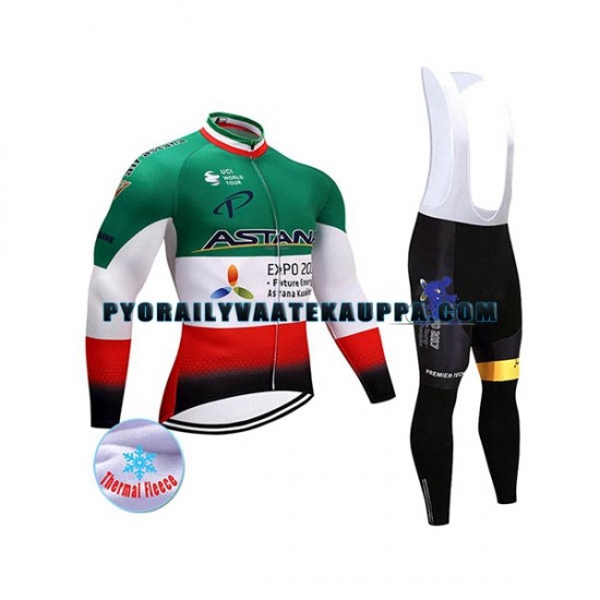 Pyöräilypaita Pitkähihainen + Bib Pyöräilyhousut Talvi Thermal Fleece 2017 Astana Pro Team Miehet N004