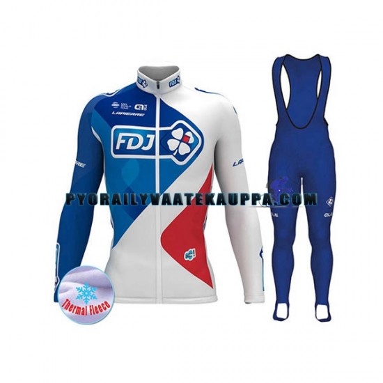 Pyöräilypaita Pitkähihainen + Bib Pyöräilyhousut Talvi Thermal Fleece 2017 FDJ Miehet N001