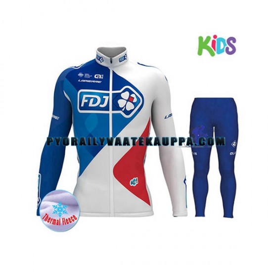 Pyöräilypaita Pitkähihainen + Pyöräilyhousut Talvi Thermal Fleece 2017 FDJ Lapset N001