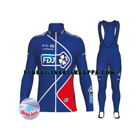 Pyöräilypaita Pitkähihainen + Bib Pyöräilyhousut Talvi Thermal Fleece 2017 FDJ Miehet N002