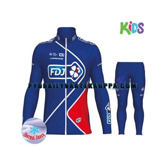 Pyöräilypaita Pitkähihainen + Pyöräilyhousut Talvi Thermal Fleece 2017 FDJ Lapset N002