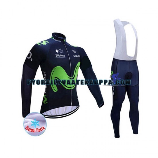 Pyöräilypaita Pitkähihainen + Bib Pyöräilyhousut Talvi Thermal Fleece 2017 Movistar Team Miehet N001