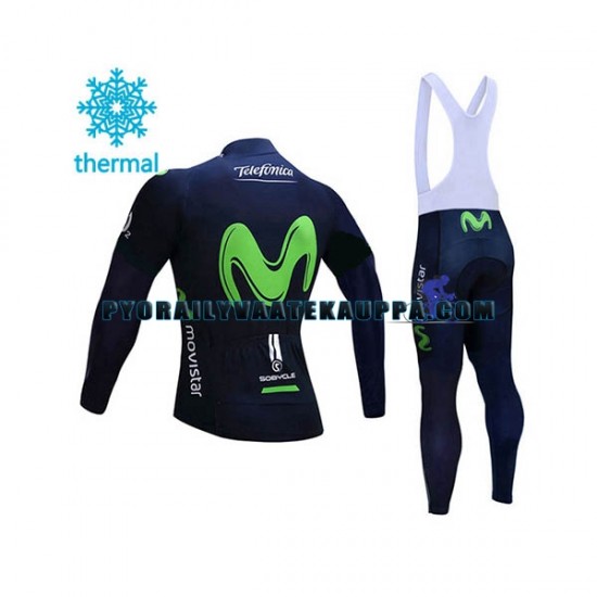 Pyöräilypaita Pitkähihainen + Bib Pyöräilyhousut Talvi Thermal Fleece 2017 Movistar Team Miehet N001