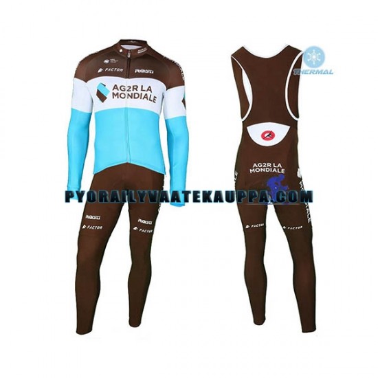 Pyöräilypaita Pitkähihainen + Bib Pyöräilyhousut Talvi Thermal Fleece 2018 AG2R La Mondiale Miehet N002