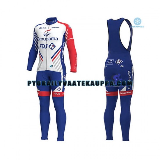 Pyöräilypaita Pitkähihainen + Bib Pyöräilyhousut Talvi Thermal Fleece 2018 FDJ Miehet N001