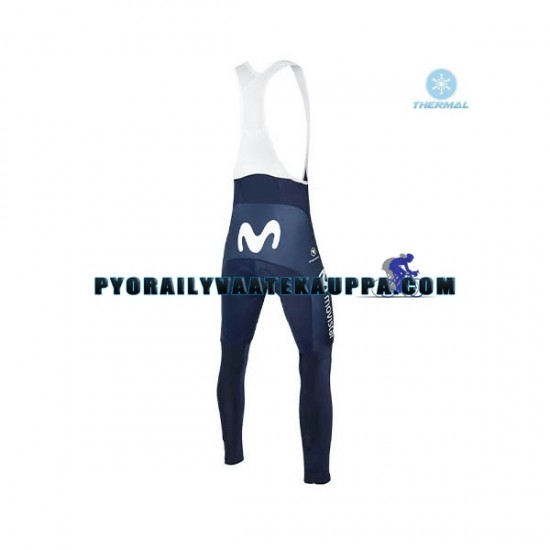 Pyöräilypaita Pitkähihainen + Bib Pyöräilyhousut Talvi Thermal Fleece 2018 Movistar Team Miehet N001