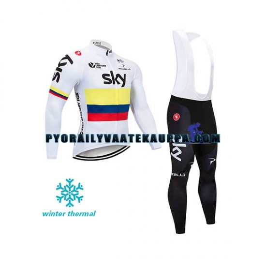 Pyöräilypaita Pitkähihainen + Bib Pyöräilyhousut Talvi Thermal Fleece 2018 Team Sky Miehet N003