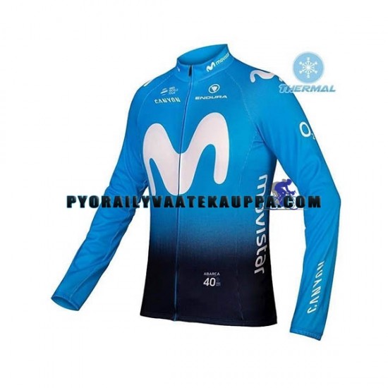 Pyöräilypaita Pitkähihainen + Bib Pyöräilyhousut Talvi Thermal Fleece 2019 Movistar Team Miehet N001