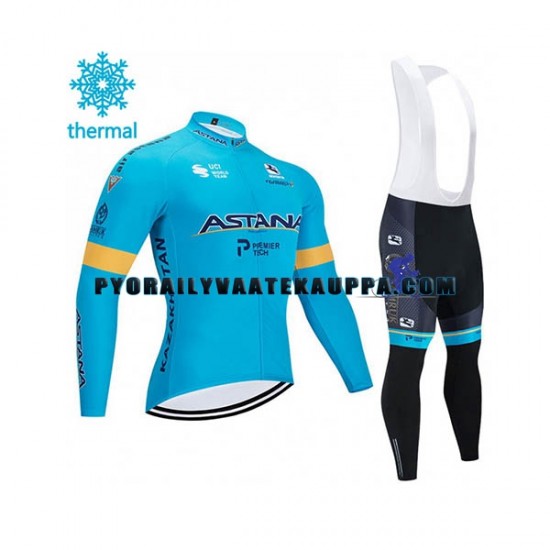 Pyöräilypaita Pitkähihainen + Bib Pyöräilyhousut Talvi Thermal Fleece 2020 Astana Pro Team Miehet N001