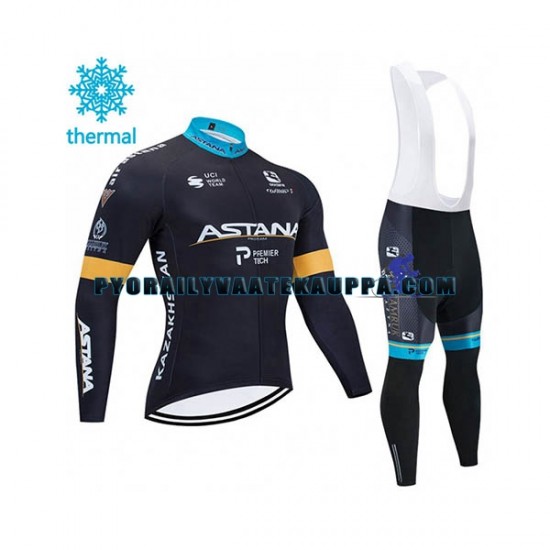 Pyöräilypaita Pitkähihainen + Bib Pyöräilyhousut Talvi Thermal Fleece 2020 Astana Pro Team Miehet N002