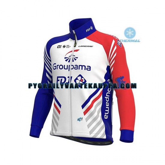 Pyöräilypaita Pitkähihainen + Bib Pyöräilyhousut Talvi Thermal Fleece 2020 Groupama-FDJ Miehet N001