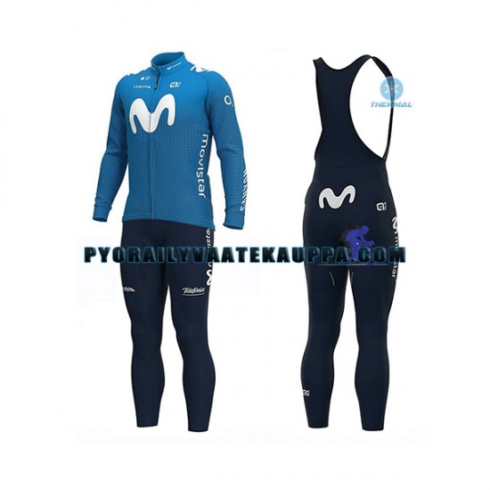 Pyöräilypaita Pitkähihainen + Bib Pyöräilyhousut Talvi Thermal Fleece 2020 Movistar Team Miehet N001