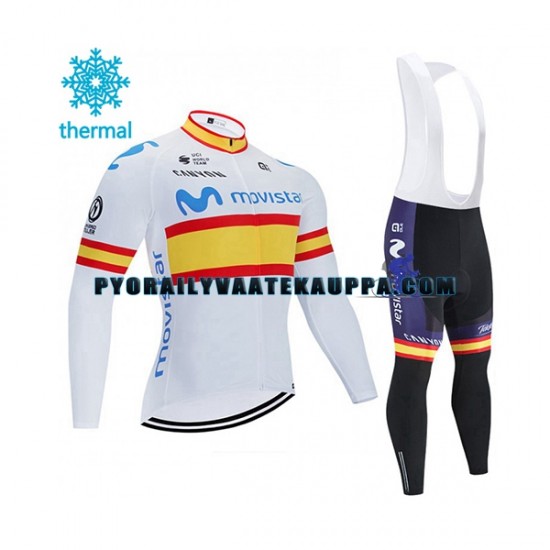 Pyöräilypaita Pitkähihainen + Bib Pyöräilyhousut Talvi Thermal Fleece 2020 Movistar Team Miehet N002