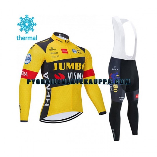 Pyöräilypaita Pitkähihainen + Bib Pyöräilyhousut Talvi Thermal Fleece 2020 Team Jumbo-Visma Miehet N001