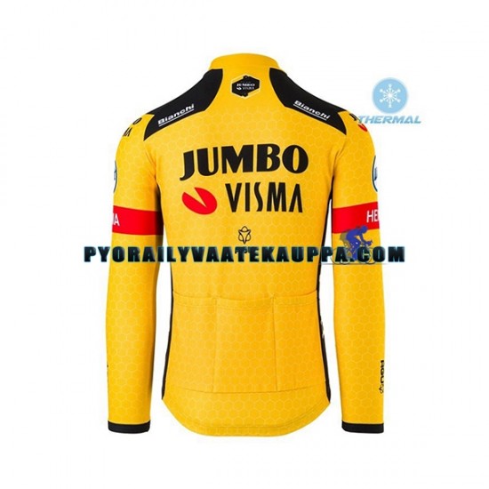 Pyöräilypaita Pitkähihainen + Bib Pyöräilyhousut Talvi Thermal Fleece 2020 Team Jumbo-Visma Miehet N001