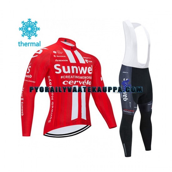 Pyöräilypaita Pitkähihainen + Bib Pyöräilyhousut Talvi Thermal Fleece 2020 Team Sunweb Miehet N001