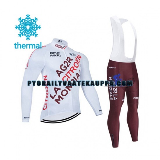 Pyöräilypaita Pitkähihainen + Bib Pyöräilyhousut Talvi Thermal Fleece 2021 AG2R Citroen Team Miehet N001