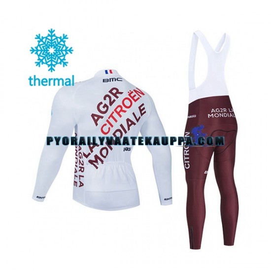 Pyöräilypaita Pitkähihainen + Bib Pyöräilyhousut Talvi Thermal Fleece 2021 AG2R Citroen Team Miehet N001