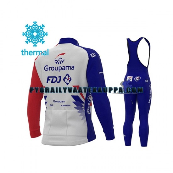 Pyöräilypaita Pitkähihainen + Bib Pyöräilyhousut Talvi Thermal Fleece 2021 Groupama-FDJ Miehet N001