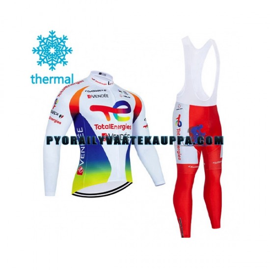 Pyöräilypaita Pitkähihainen + Bib Pyöräilyhousut Talvi Thermal Fleece 2021 Team TotalEnergies Miehet N003