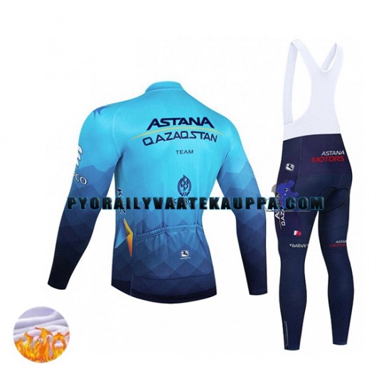 Pyöräilypaita Pitkähihainen + Bib Pyöräilyhousut Talvi Thermal Fleece 2022 Astana Qazaqstan Team Miehet N001