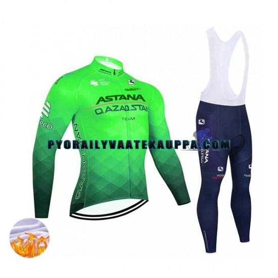 Pyöräilypaita Pitkähihainen + Bib Pyöräilyhousut Talvi Thermal Fleece 2022 Astana Qazaqstan Team Miehet N003