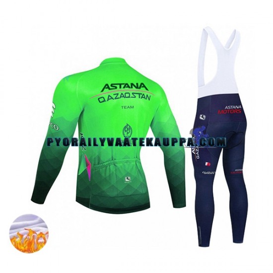 Pyöräilypaita Pitkähihainen + Bib Pyöräilyhousut Talvi Thermal Fleece 2022 Astana Qazaqstan Team Miehet N003